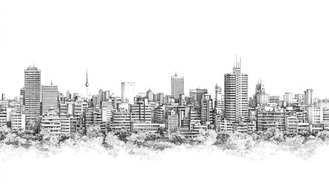 Asuncin, Paraguay, black and white pen pencil hand-drawn effect drawing illustration for travel poster, card, wallpaper, backdrop or banner. Modern, clear, artistic and simple