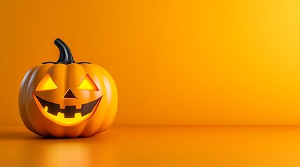 Bright Halloween Pumpkin against Yellow Background