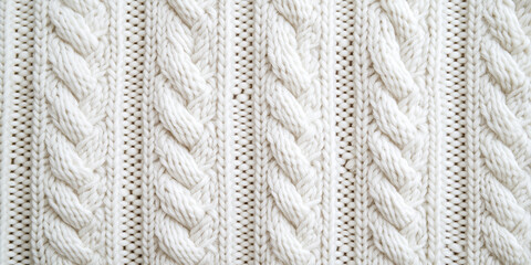 Soft white knitted texture in uniform pattern. Concept of minimalistic home decor.