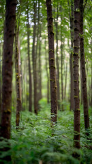 Blurred bokeh of a lush, green forest