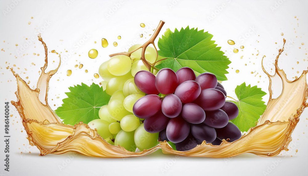 Aufkleber realistic frame with natural whole and sliced grape and juice splashes