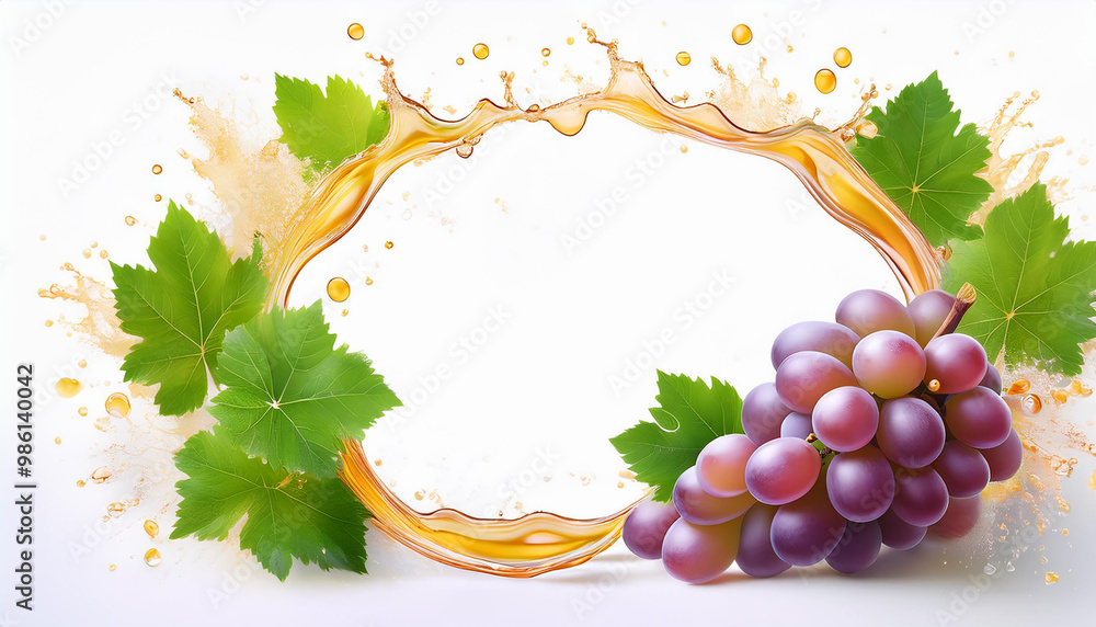 Aufkleber realistic frame with natural whole and sliced grape and juice splashes
