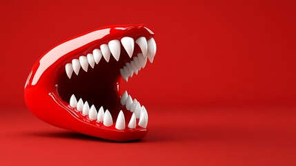 Naklejka premium Glossy Red Monster Mouth with Sharp Teeth Display