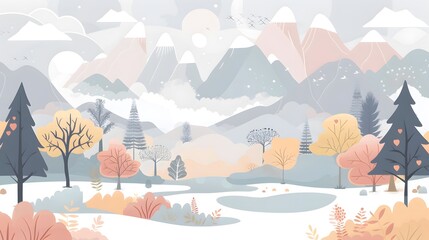 Peaceful Nature Scene with River and Mountains – Vector Art