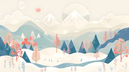 Peaceful Nature Scene with River and Mountains – Vector Art