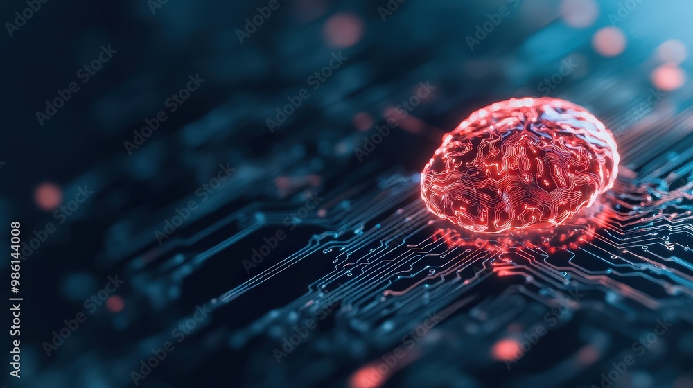 Aufkleber vivid representation of ai technology with a brain-shaped circuit on a dark background
