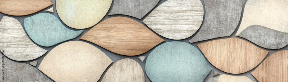 Poster Abstract close-up of colorful, interlocking shapes creating a modern and artistic texture for design and decoration.