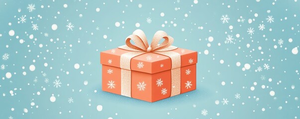 Obraz premium Christmas present wrapped with snowflakepatterned paper, flat design illustration