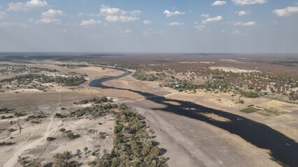 Thamalakane river during the dry winter months in Maun, Botswana, Africa