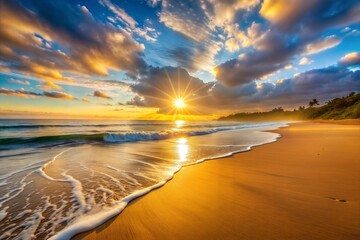 Tropical beach sunset with golden sand and turquoise water