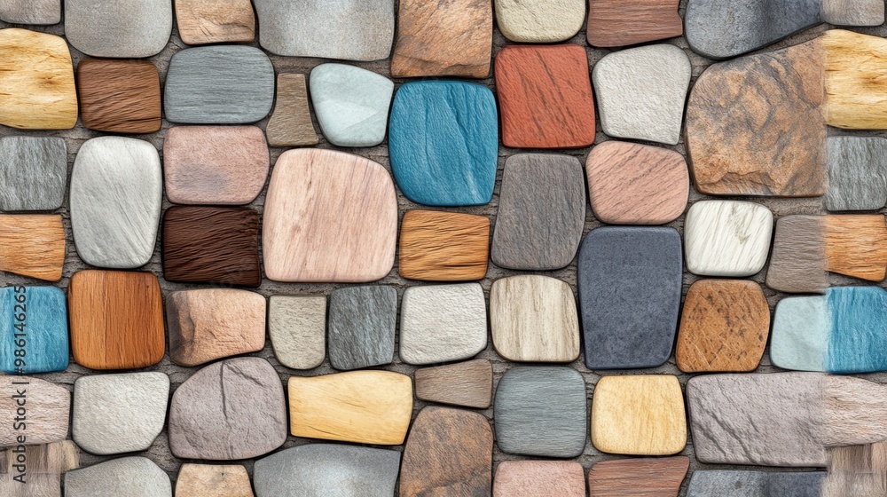 Poster a vibrant array of colorful stones arranged in a unique pattern, perfect for design, background, or 
