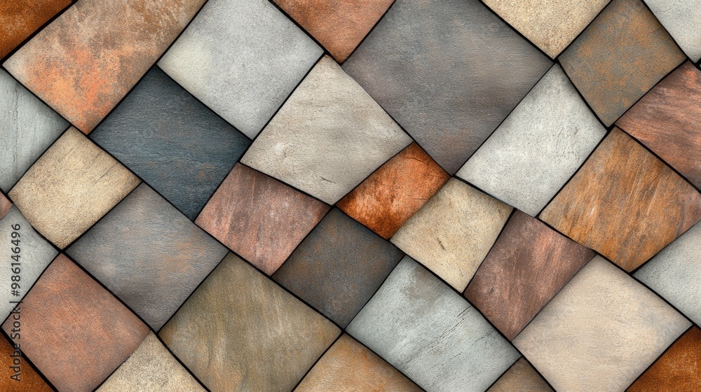 Poster a close-up view of intricately arranged tiles showcasing various colors and textures, perfect for de