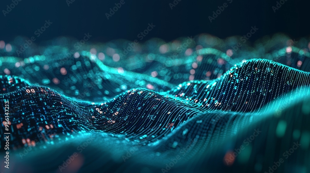 Aufkleber futuristic 3d digital wave with glowing elements - high fidelity data visualization design