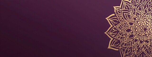 A purple card with a golden mandala ornament on the right side, featuring a flat design, simple shapes, and a minimalistic style. The color scheme is elegant and sophisticated