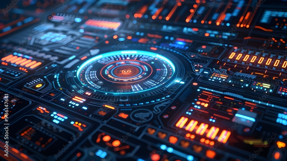 Poster futuristic hud interface. technology concept. 3d rendering - generated ai
