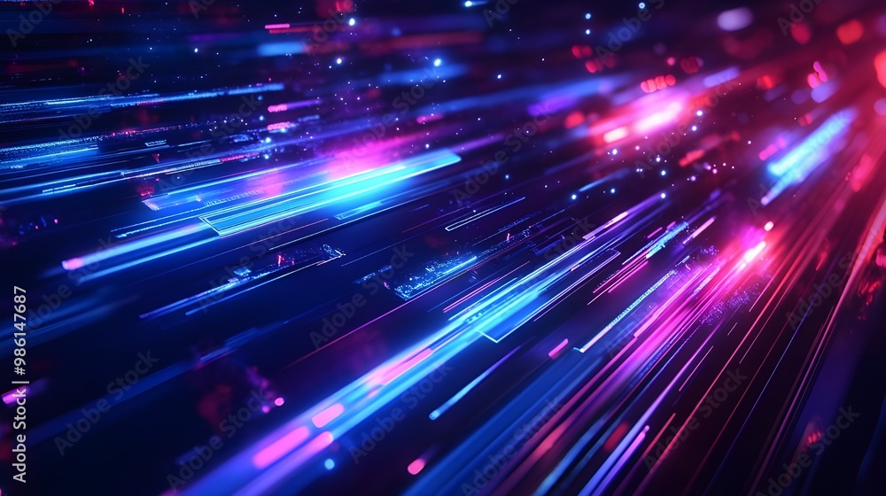 Poster futuristic technology abstract background with glowing lines. 3d rendering - generated ai
