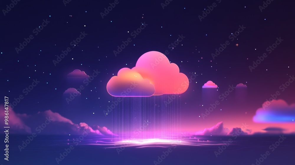 Poster cloud illustration. accelerating digital transformation with cloud-based solutions for agility and e