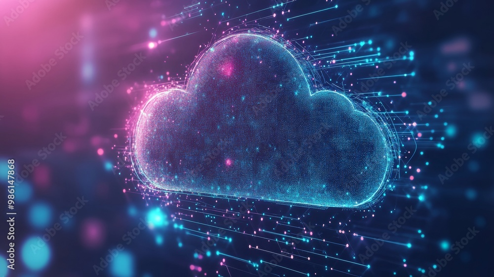 Poster cloud illustration. accelerating digital transformation with cloud-based solutions for agility and e