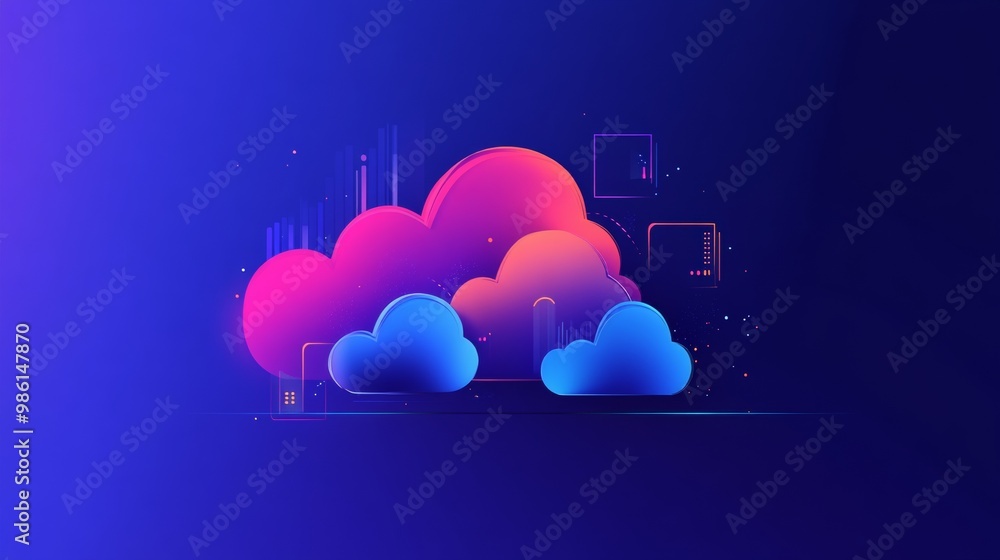 Poster cloud illustration. accelerating digital transformation with cloud-based solutions for agility and e