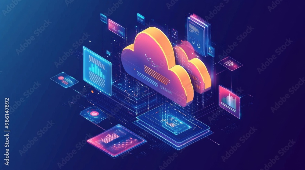 Aufkleber cloud illustration. accelerating digital transformation with cloud-based solutions for agility and e