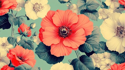 Vintage floral patterns with intricate details and soft pastel hues, background, no blur, photo not dark, everything is clear, copy space