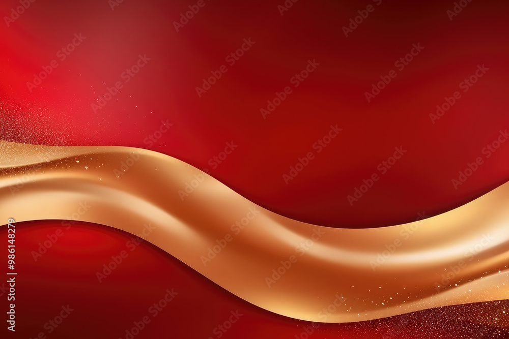 Poster golden wave flowing on red background with glitter particles, abstract design element for chinese ne