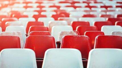 Red and white stadium seats in a pattern.