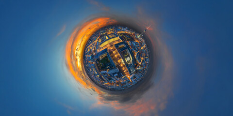 capital city berlin germany 360° little planet panorama under a beautiful sunset
