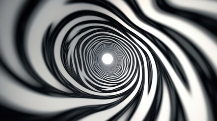 Fototapeta premium Abstract black and white spiral tunnel with a bright light at the end.