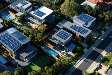 Aerial view of suburban cul-de-sac homes near Los Angeles in Thousand Oaks, California.  . Beautiful simple AI generated image