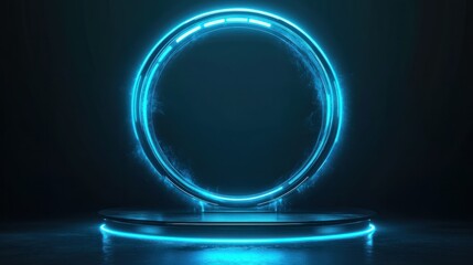 Podium light hologram tech technology background portal circle cyberpunk effect digital. Game element podium hologram light blue hud vector 3d future futuristic data concept neon vr fi abstract cyber