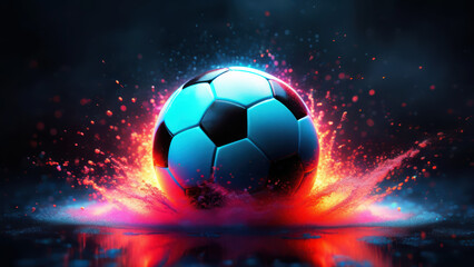 A soccer ball with fire sprays.