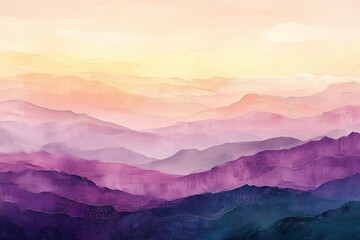 Obraz premium Impressionist Ombre of Mountain Ranges at Sunset with Textured Pastel Layers and Fading Light