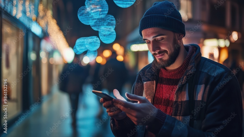 Poster wifi internet access concept. man using smartphone connect communication, social network, business c