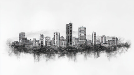 Obraz premium Bogot, Colombia, black and white pen pencil hand-drawn effect drawing illustration for travel poster, card, wallpaper, backdrop or banner. Modern, clear, artistic and simple