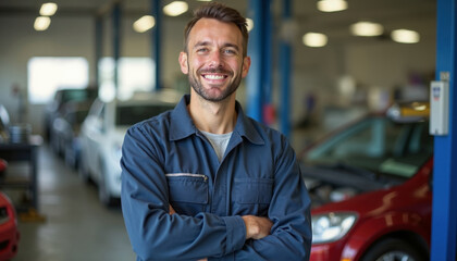 Fototapeta premium auto mechanic, repair man in the car shop, garage.