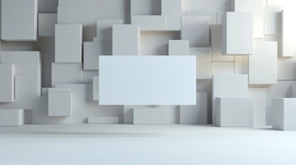 A blank canvas floating in front of a wall of white geometric shapes.