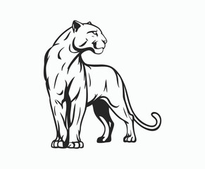 Obraz premium Wild animal black panther silhouette EPS vector isolated illustration template on a white background