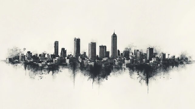 Bosaso, Somalia, black and white pen pencil hand-drawn effect drawing illustration for travel poster, card, wallpaper, backdrop or banner. Modern, clear, artistic and simple
