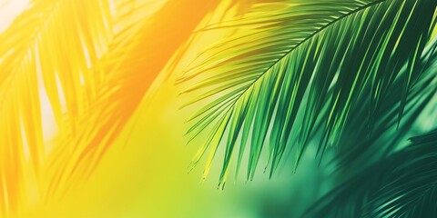 Obraz premium Tropical Palm Leaves with a Vibrant Green to Yellow Gradient Background