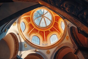 A dilapidated concrete structure, possibly a building or a tower, located in a desert-like environment during sunset.. Beautiful simple AI generated image