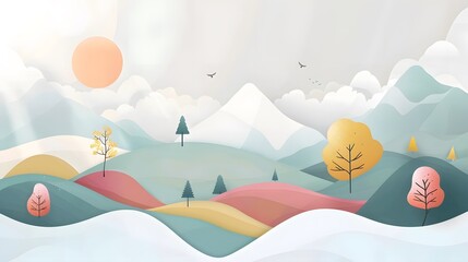 Scenic Nature Scene with Forest and River – Vector Art
