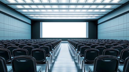 Elegant Projection Screen Mockup in High-Tech Conference Room – Premium Transparent PNG Banner for Business Presentation Templates