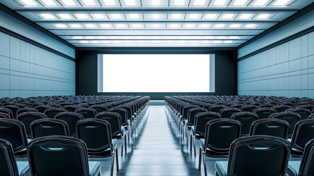 Elegant Projection Screen Mockup in High-Tech Conference Room – Premium Transparent PNG Banner for Business Presentation Templates