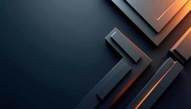 A sleek dark background with geometric shapes and orange accents, ideal for modern, minimalistic presentation templates with a touch of industrial style.