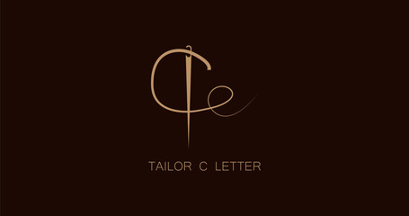 letter C with yarn needle tailor logo design, vector graphic symbol icon illustration
