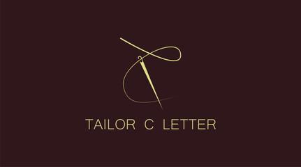 letter C with yarn needle tailor logo design, vector graphic symbol icon illustration
