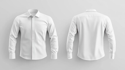 Mockup of a white long-sleeved dress shirt with a button-down collar and a pocket on the left side.