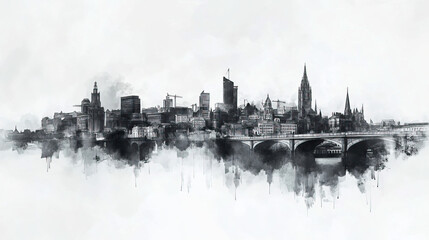 Fototapeta premium Bristol, United Kingdom, black and white pen pencil hand-drawn effect drawing illustration for travel poster, card, wallpaper, backdrop or banner. Modern, clear, artistic and simple