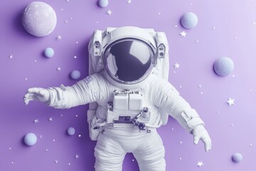 Retro Cartoon Astronaut Floating in Space - Illustration with Bright Colors and Simple Lines. Beautiful simple AI generated image